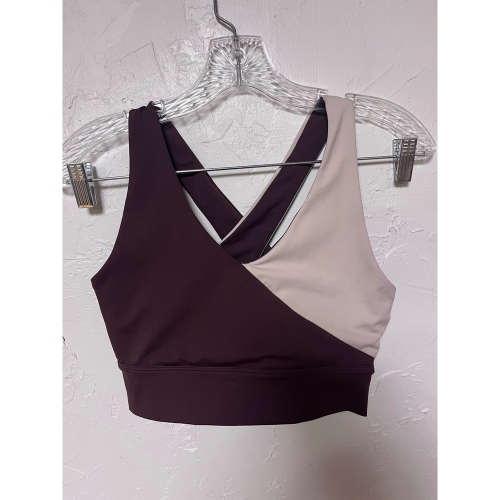 WILO The Label Colorblock Sports Bra Brown Cream V-Neck Cross Back Size M